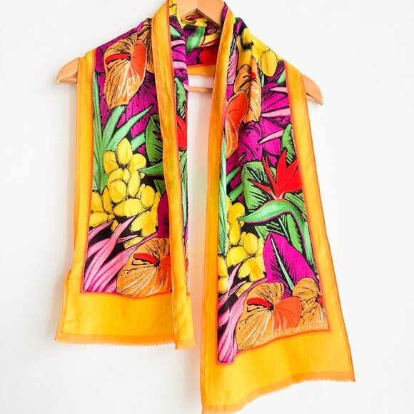 Adrienne Vittadini Floral Vibrant Colours Long Rectangular Silk Scarf - Picture 1 of 3